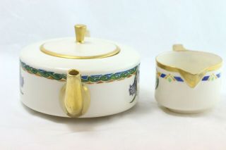 Belleek Vintage Teapot And Creamer,  Art Deco Style