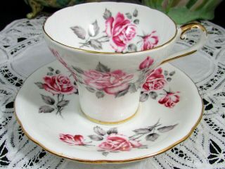 Aynsley Pink Roses White Corset Style Tea Cup And Saucer