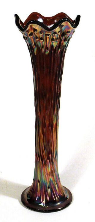 1910s 1920s Vintage Fenton Amethyst Carnival Glass Swung Vase April Showers 12 "
