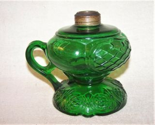 Fine Antique Oil Finger Lamp - Green Glass - Prince Edward - Estate