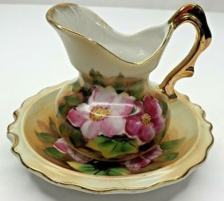 Ardco Vtg Porcelain Mini Floral Pitcher And Basin Bowl Set Japan Hand Painted