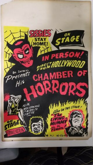 Vintage Spook Show Window Card Style Poster For Dr.  Shivers Chamber Of Horrors