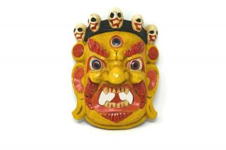 Hand Craving Lord Mahakala Tibetan Buddhism Wooden Mask Wall Decor Nepalese