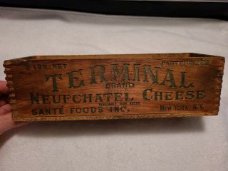 Vtg Terminal 3lb Cream Cheese Neufchatel Wood Box Crate Sante Foods Ny Primitive
