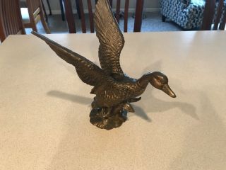 Vintage Solid Brass Duck In Flight Figurine 9” - Andrea By Sadek