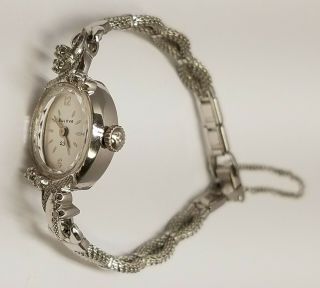 Vintage Bulova 14k Solid White Gold Diamond 23 Jewel Hand - Wind Ladies Watch