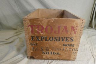 Vintage/antique Trojan Explosives Wood Box/crate 18x12x10 " Trojatol 1/4 X 8