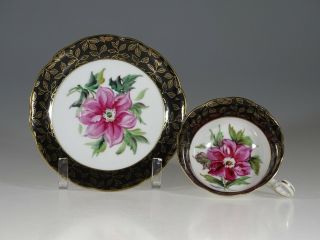 Woodville China Black With Pink Floating Rose Tea Cup And Saucer,  Japan