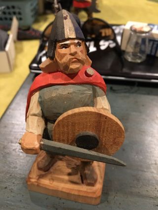 Henning,  Viking With Shield & Sword,  Wood,  Carved By Hand In Norway,