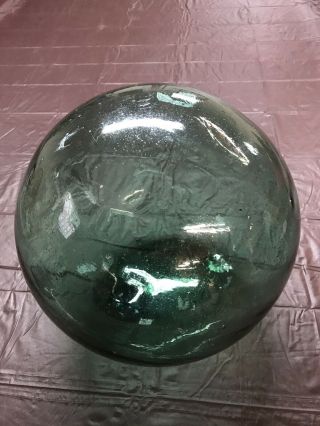 Vintage 12” Large Japanese Signed Blue Green Glass Fishing Ball Float