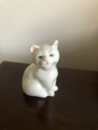 Vintage Goebel Germany White Porcelain Cat Figurine Green Eyes