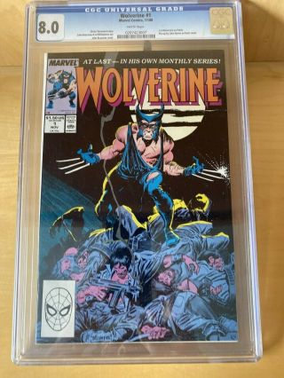 Wolverine 1 Marvel 1988 Cgc 8.  0 White Pages Claremont 1st As Patches