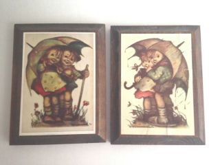 Set Of Two (2) M.  I.  Hummel Boy And Girl Pictures 7 " X 5.  5 " Wood Frame