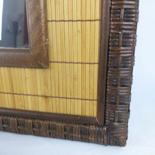 Bamboo Woven Wicker Rattan Wall Mirror Large Boho Vintage Two Tone 24 