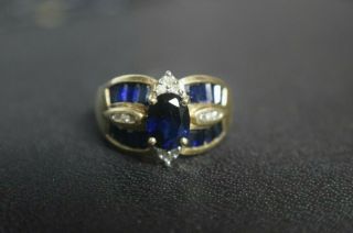 Vintage Estate 10k Gold Blue Sapphire Diamond Ring Bypass Engagement Signed Thl
