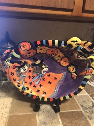 Fitz And Floyd Halloween Kitty Witches Boo Large Bowl Great Shape