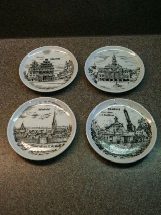 Rare Set Of 4 Vintage Porcelain Butter Pat Pats Or Coasters Luneburg Germany