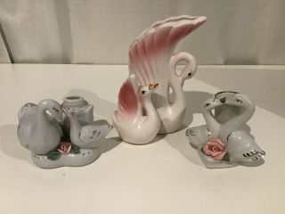 Vintage Three Ceramic Bird Vase Figures 13 Cm,  7cm And 7.  5 Cm.  454