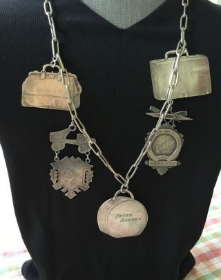 Vintage T Foree’ Hunsicker “luggage Tag” 5 Pendant Sterling Silver Necklace 24”