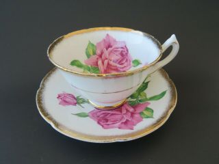 Collingwoods Tudor Rose Huge Pink Cabbage Rose Tea Cup & Saucer
