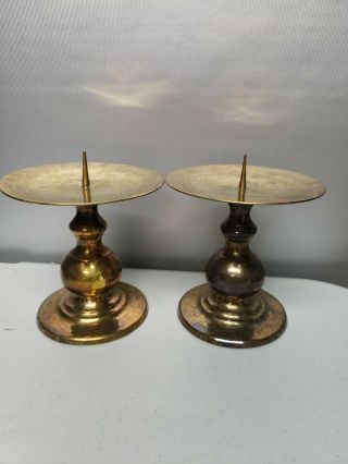 Vintage Made In India Small Solid Brass Candle Holders 4.  25 Tall.