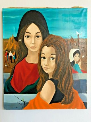 French Artist Jean - Pierre Serrier Signed " Two Girls In The Countryside "