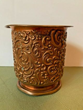 Rare Antique Solid Copper Victorian Ornate Jardinière Planter 3