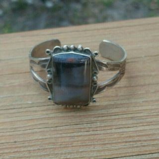 Vintage Navajo Silver Cuff Bracelet With Petrified Wood Early