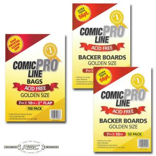 100 - Comic Pro Line Golden 56pt Backer Boards & 2 - Mil Golden Acid - Bags