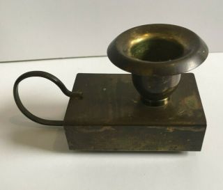 Vintage Brass Chamber Stick Candle Holder With Match Box Holder