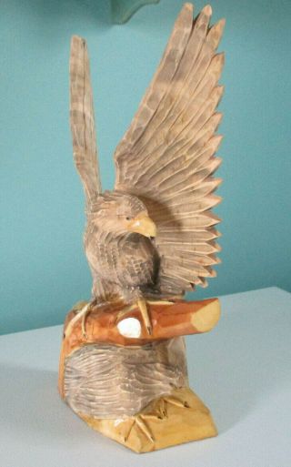 Vintage Hand Crafted Folk Art Wooden Eagles Sculpture/ Carving/ Figure