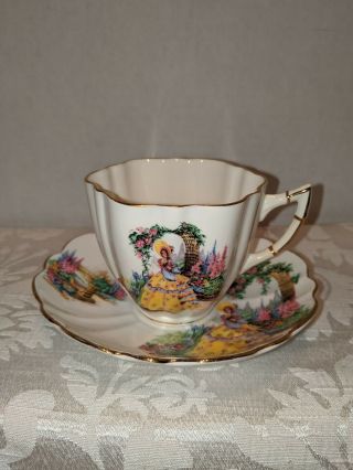 Vintage Victoria C&e Bone China Tea Cup And Saucer English Garden Victorian Lady
