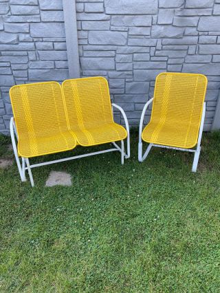 Vintage Lloyd Loom Wicker Outdoor Loveseat Glider & Chair