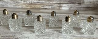 Vintage Salt Pepper Shaker Set Of 8 Glass W Silver Plate Top Small