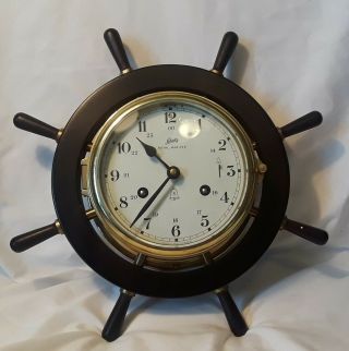 Vintage Schatz Royal Marine West German 8 Day Ship Wheel Clock Maritime
