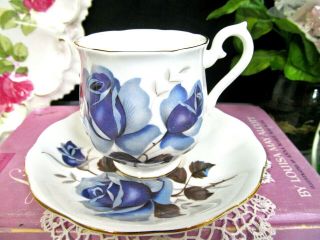 Royal Albert Tea Cup And Saucer Blue Rose Teacup Footed 1940s England