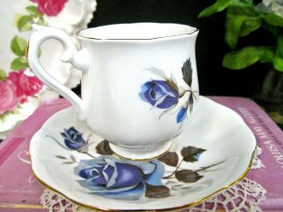 ROYAL ALBERT tea cup and saucer BLUE ROSE teacup footed 1940s England 3