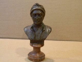 5 1/2 " Brass/ Bronze Bust Of Dante On Marble Stand Antique
