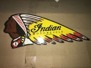Vintage Porcelain Indian Motorcycles Enamel Sign 16 X 6 Inches