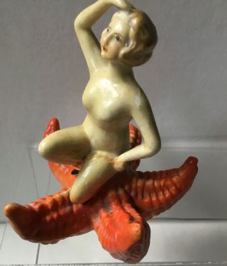 Vintage Nude Porcelain Lady Figurine On Starfish Made In Japan Aquarium