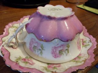 Antique Pre 1909 M G Austria Mark Rose Pink White Flower Floral Tea Cup Saucer