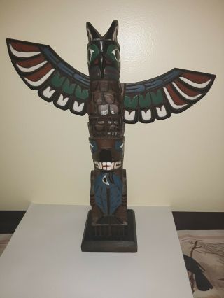 Vintage Northwest Coast Thunderbird Totem Pole - Marlin Alphonse - Wood Carving