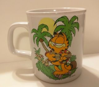 Garfield Coffee Mug Palm Tree Guitar Sun Cup Cat Enesco 1978 Ceramic Vintage