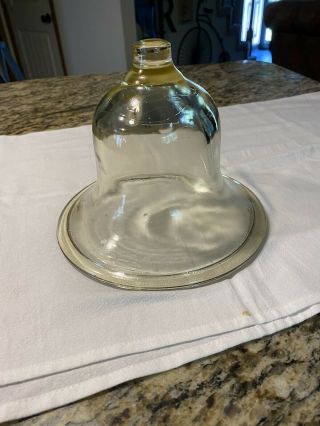 Antique Yellow/amber Cloche Blown Glass Bell Jar Domed Display