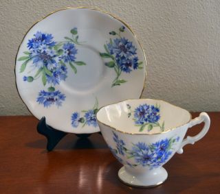 Hammersley Vintage Bone China Teacup Saucer Blue Flower Floral Pattern Set