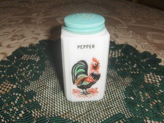 Vtg Mckee Tipp City Milk Glass Rooster Pepper Shaker Range 4 " Tall Made In U.  S.  A