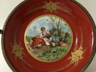 Antique Sevres French Hand Painted Porcelain With Bronze Handle,  Signed