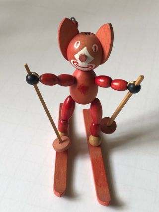 Rare Felix The Cat Skiing Wood Figure Toy Made In Austria 1920s Schowanek Vtg