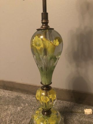 Vtg St.  Clair Yellow Flower Paperweight Art Glass Table Lamp W/finial Lamp 2