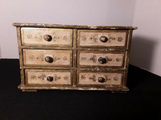 Italian Florentine 6 Drawer Wood Ornate Gold Gilt Chest Compartment Jewelry Box